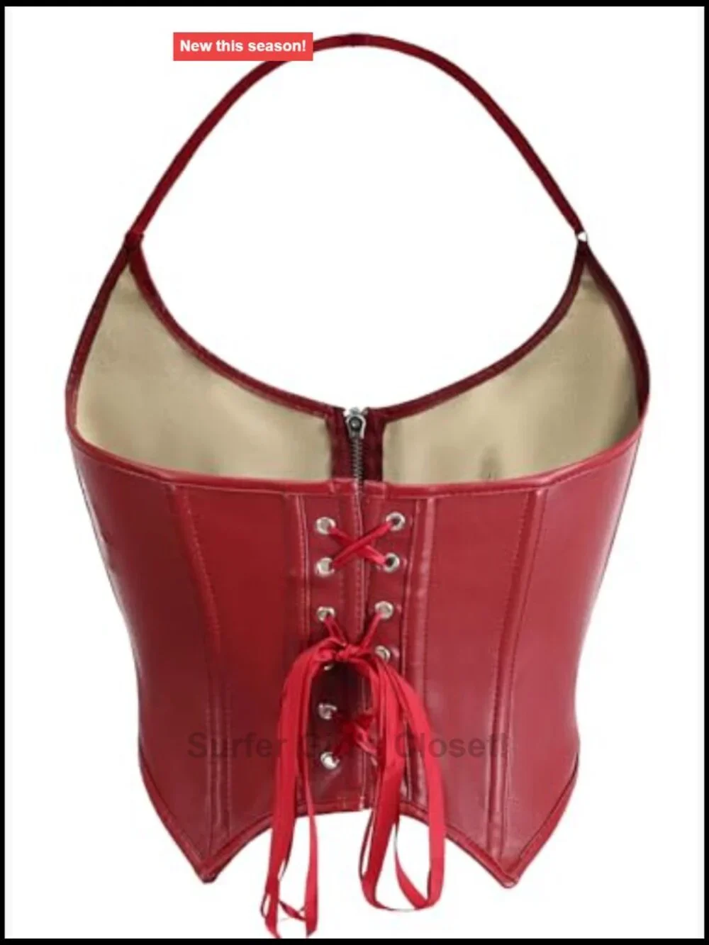 Faux Leather Halter Neck Corset Crop Top Push Up Slimming Lace Up Back